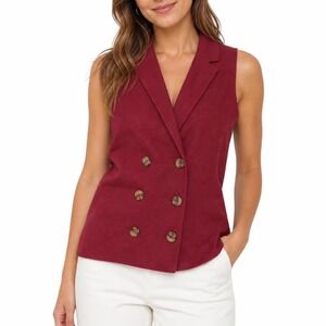 Marled Reunited Clothing Burgundy Double Breasted Knit Vest Small Sleeveless Top
